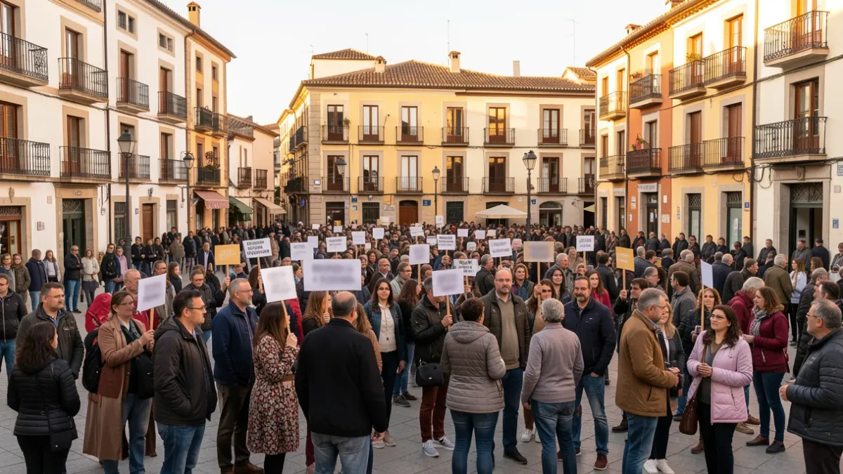 Imagen genérica de personas reunidas en una plaza de Catalunya con arquitectura mediterránea.