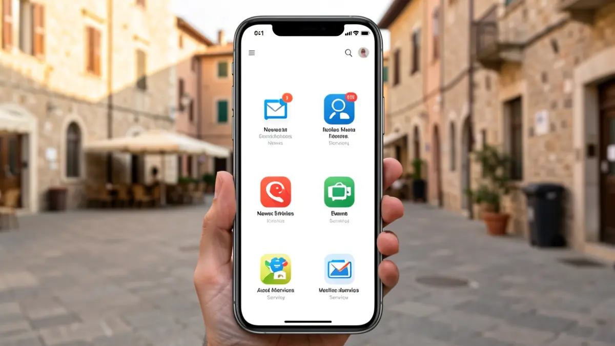 Pantalla d'un telèfon mòbil amb una aplicació municipal de Fornells de la Selva.