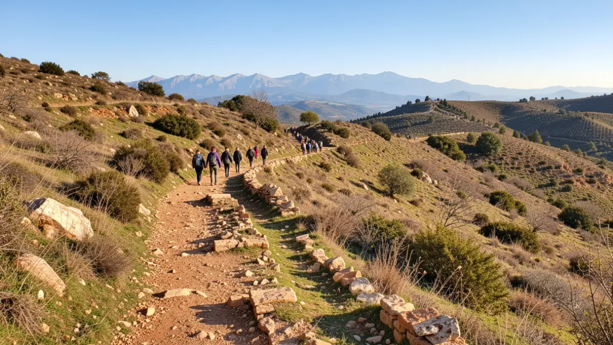Generic image of a hiking trail in Catalonia with heritage elements.
