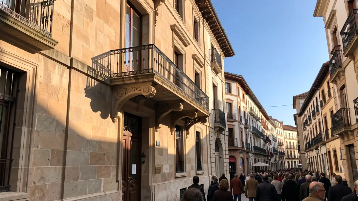 Imatge genèrica d'un edifici municipal amb balcó i cel blau.