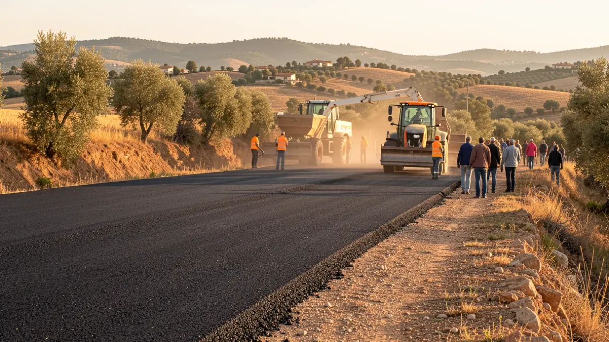 Generic image of paving work on a rural road in Catalunya.