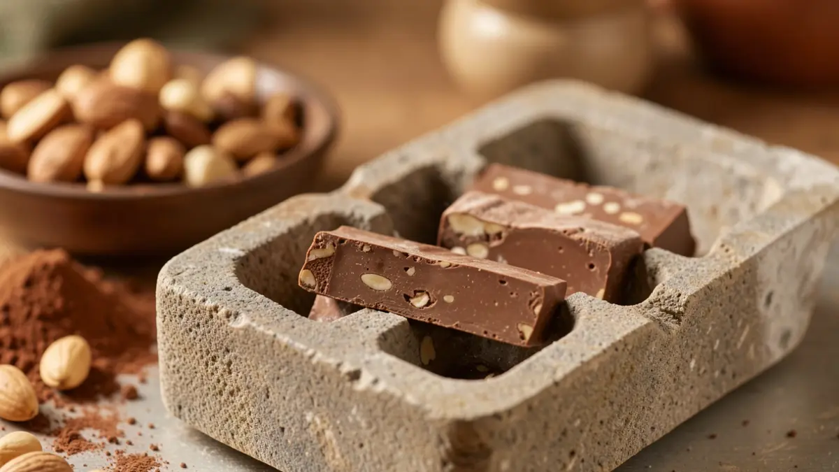 Motlle de pedra tradicional de torró i xocolata d'Agramunt amb ingredients artesanals.