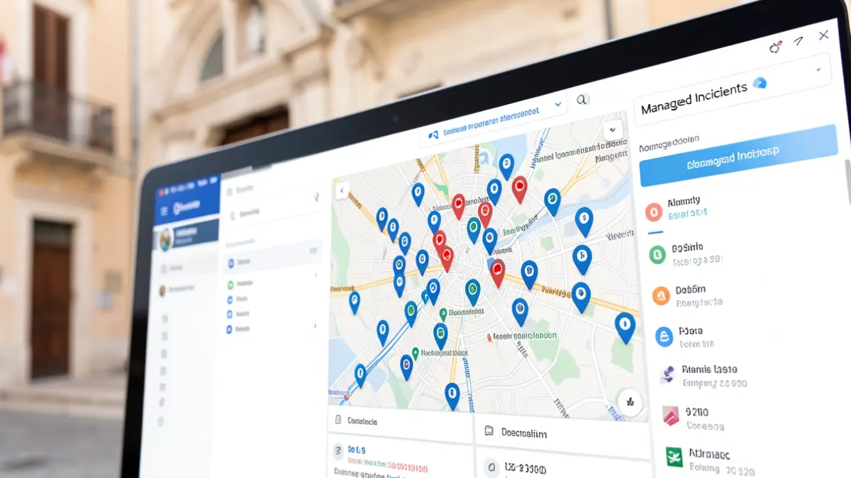 Digital interface of Rubí's municipal management system showing marked incidents.