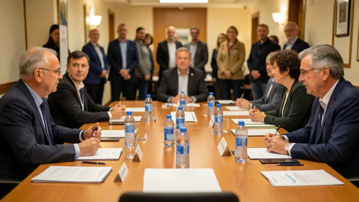 Taula de reunió a la delegació del Govern a Tarragona amb representants de Salou i Cambrils.