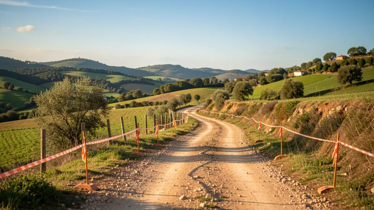 Imatge genèrica d'un camí rural a Catalunya amb barreres de senyalització.
