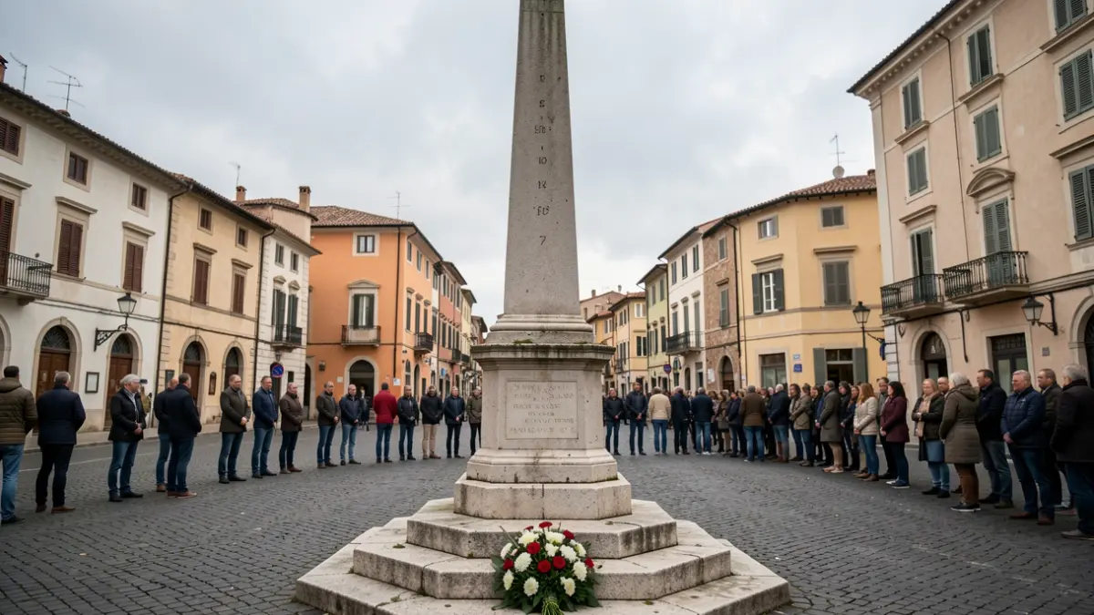 Imatge genèrica d'un monument commemoratiu en una plaça pública amb flors.