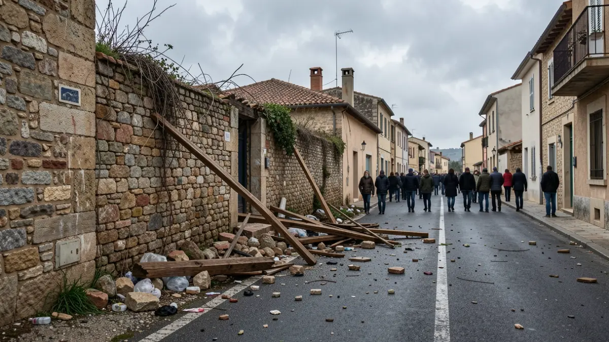 Imatge genèrica d'un carrer i un mur danyats per un temporal.