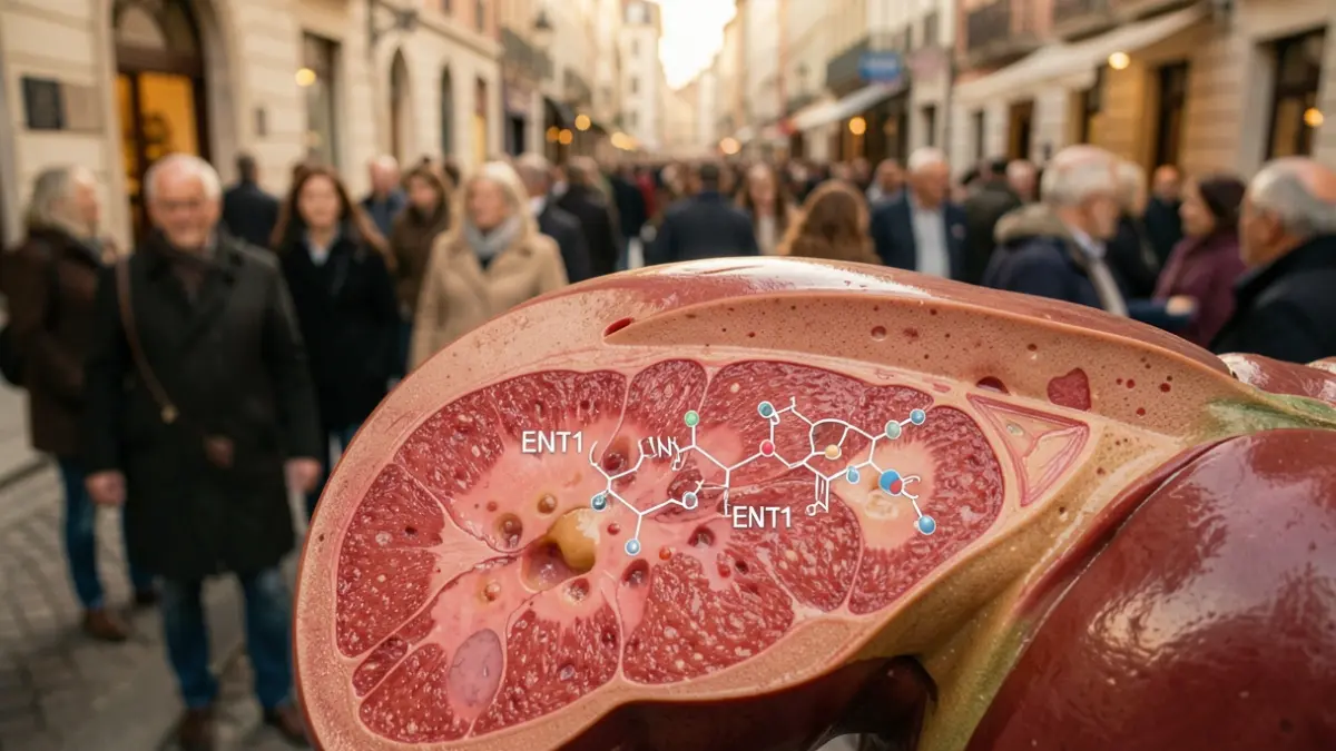 Generic image of liver cells with molecular markers.