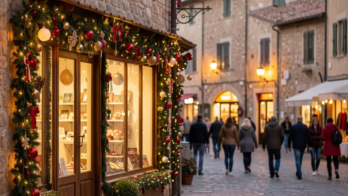 Christmas decoration on the facade of a shop in Igualada.