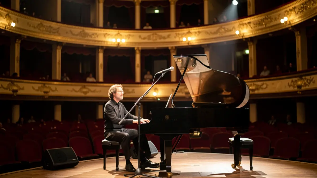 Cantant i pianista actuant en un teatre clàssic.