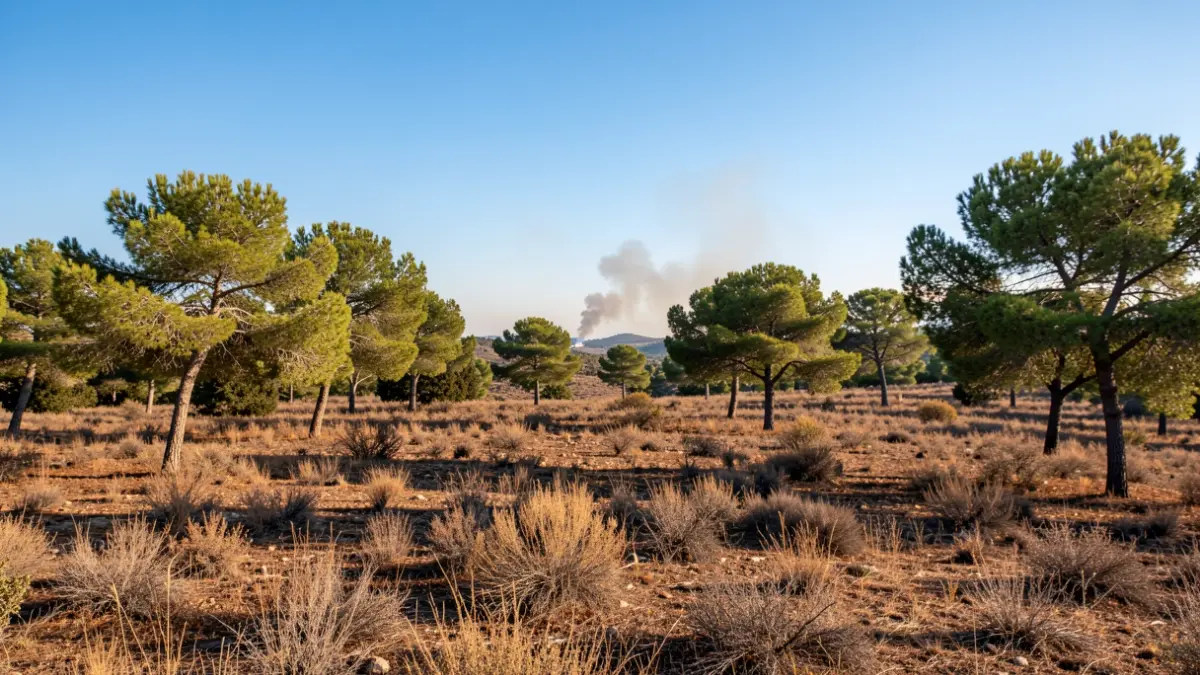 Imatge genèrica de paisatge forestal català amb vegetació seca i cel blau.