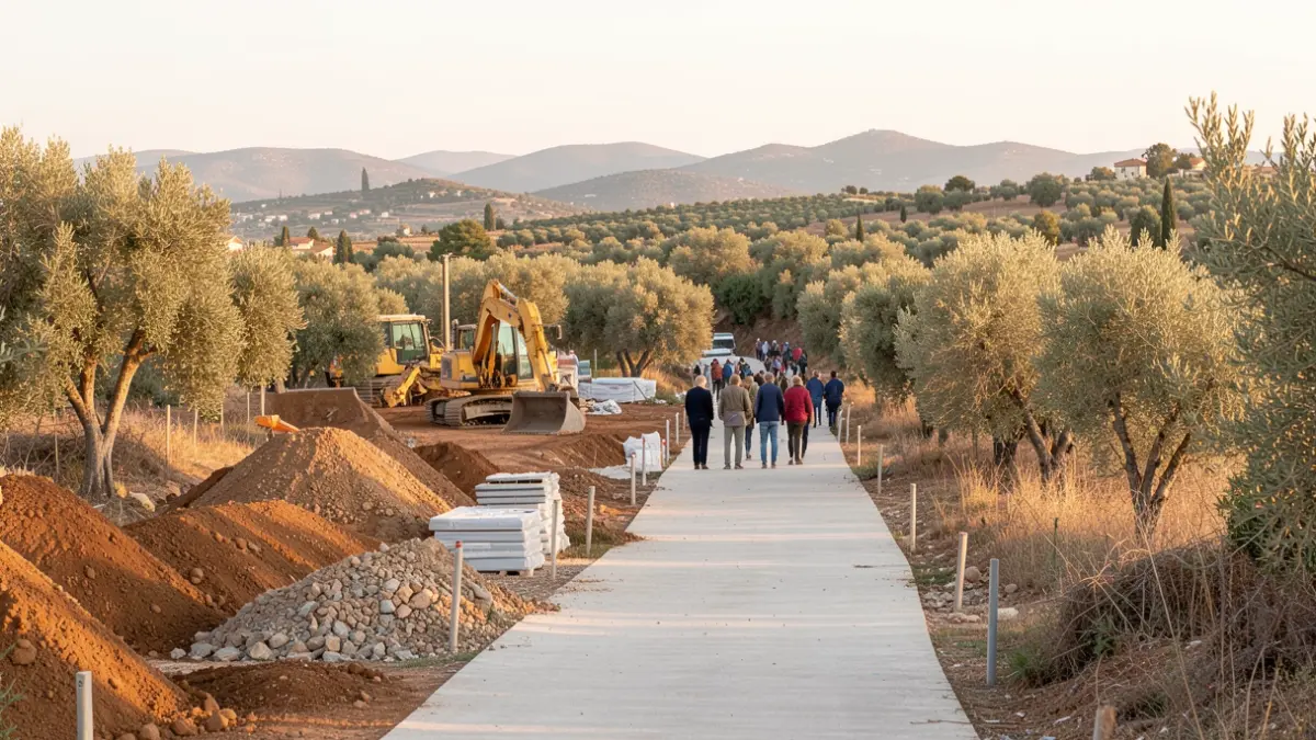 Generic image of a rural path construction site in a Mediterranean setting.
