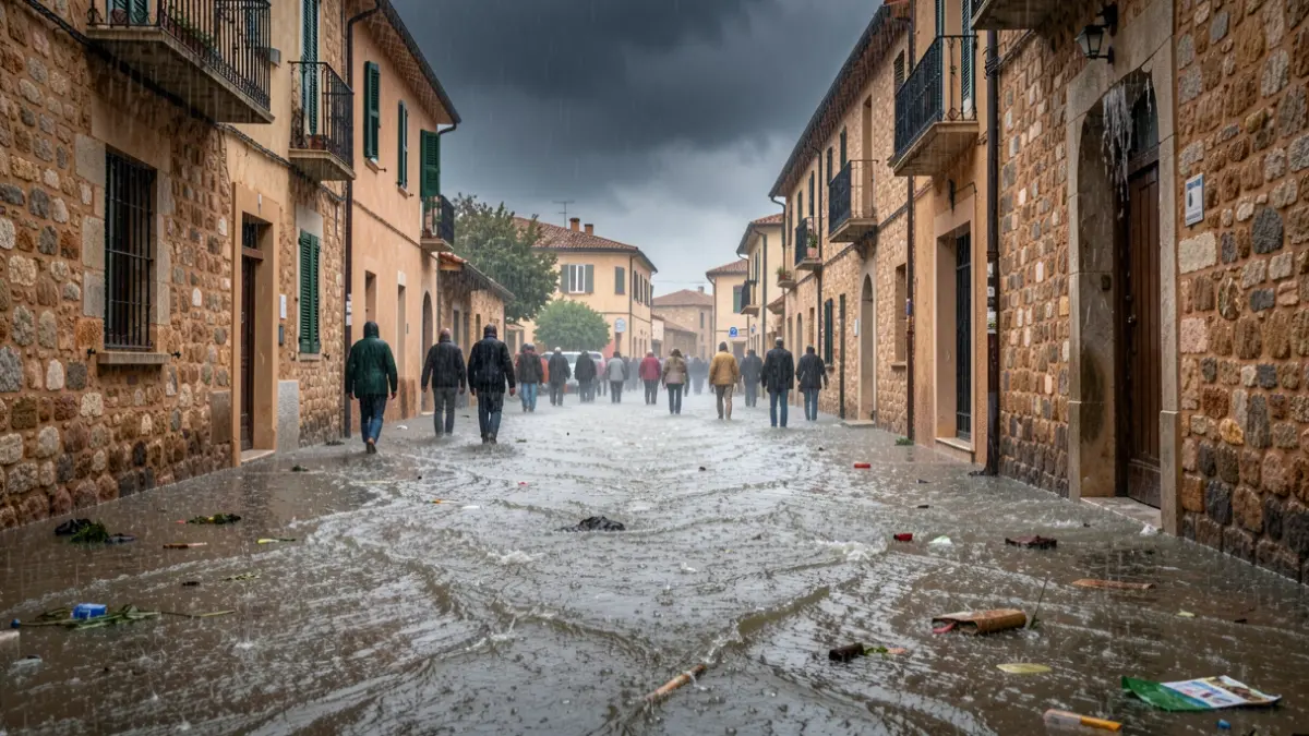 Imatge genèrica de pluja intensa i inundacions en un carrer de Catalunya.