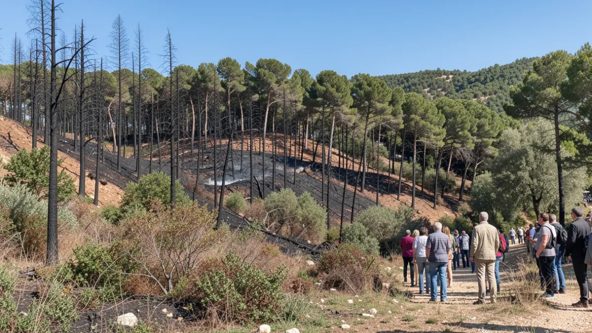 Imagen genérica de un paisaje forestal mediterráneo con signos de un gran incendio forestal.