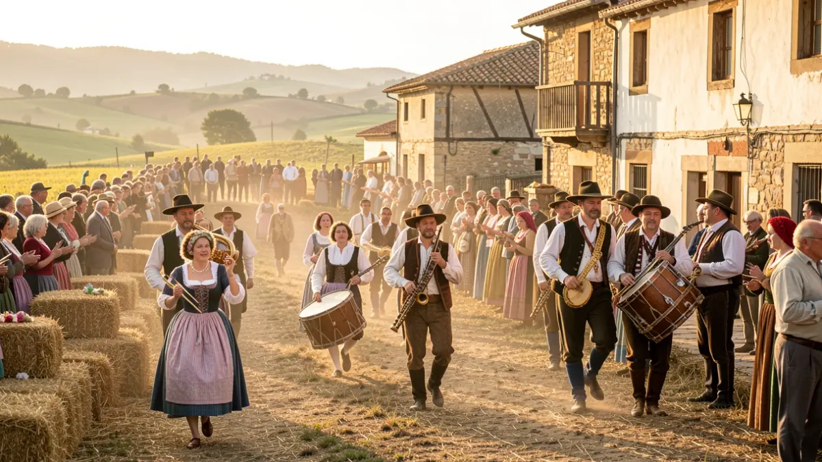 Imagen genérica de una celebración popular en Cataluña con elementos de carrera, música tradicional y ambiente rural.