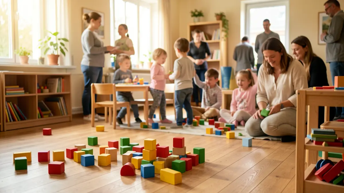 Espai de joc lliure per a infants i famílies en un entorn lluminós i acollidor.