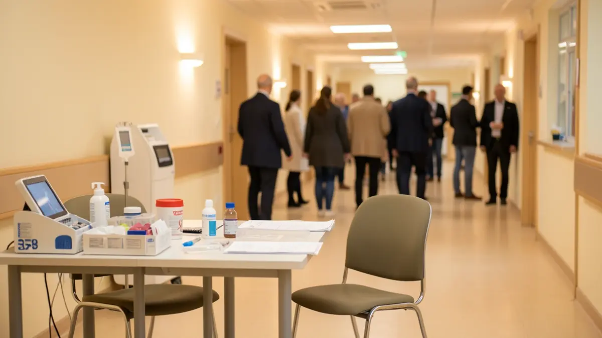Generic image of a medical clinic interior with a vaccination station.