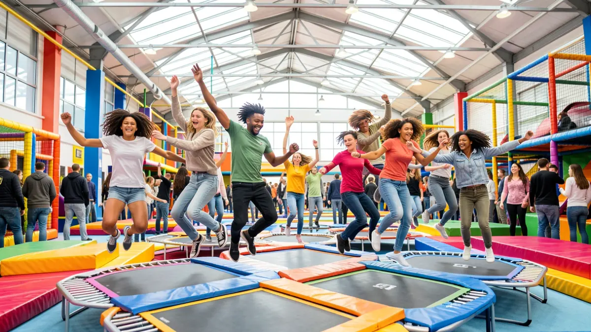 Imatge genèrica de joves gaudint en un parc de trampolins interior.