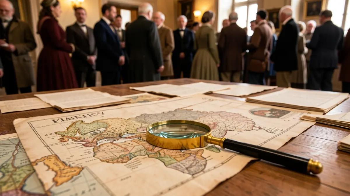 Generic image of old historical documents and maps spread on a wooden table, with a magnifying glass resting on one of the documents.