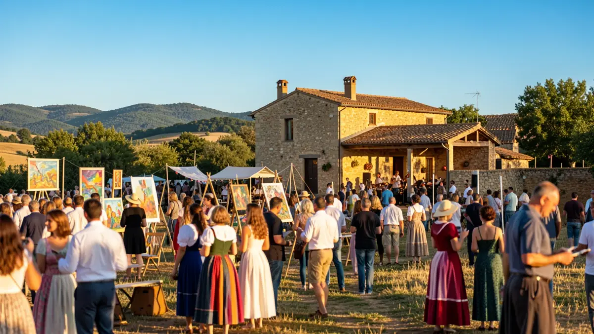 Imatge genèrica d'un festival cultural a l'aire lliure en un entorn rural català, amb públic gaudint de música i art.