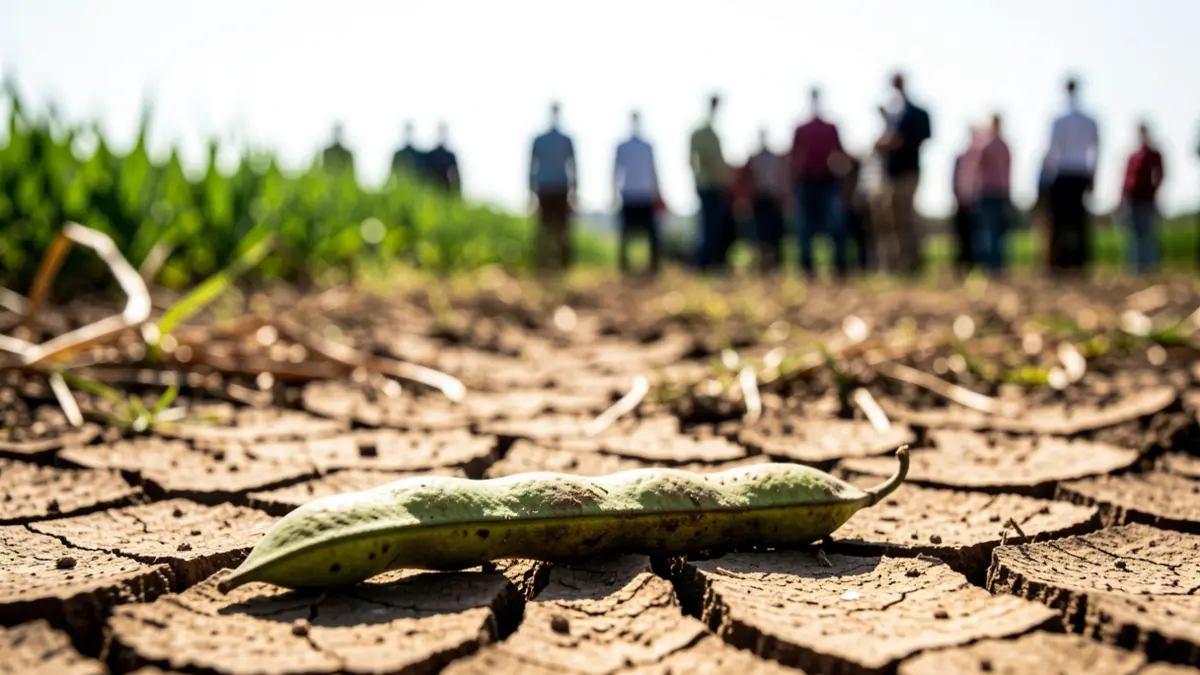 Generic image of a legume on dry, cracked earth, symbolizing a lost harvest.