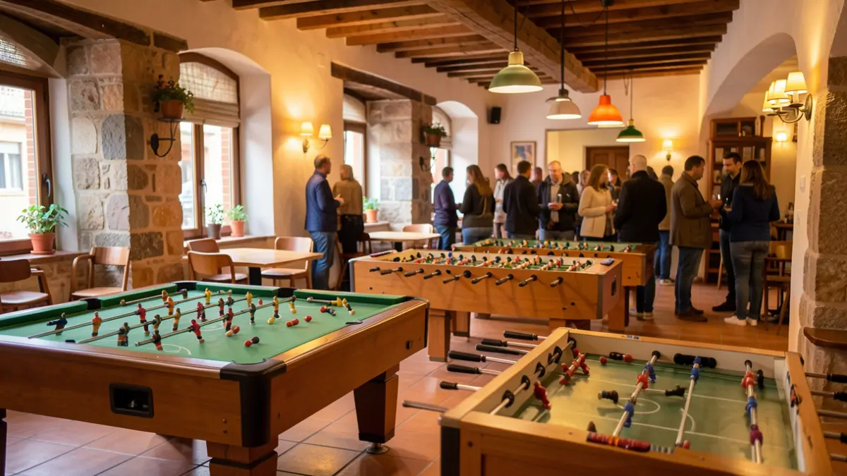 Imatge genèrica d'un interior d'un centre juvenil amb taules de billar i futbolí.