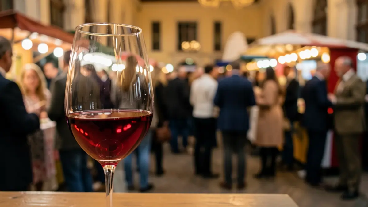 Generic image of a wine glass at a public event.