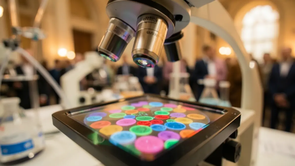 Imagen genérica de células bajo un microscopio en un laboratorio.