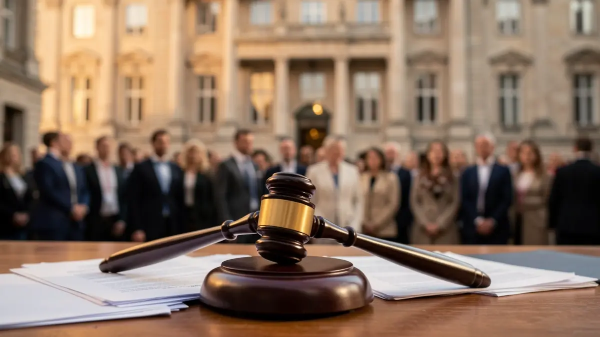 Generic image of a judge's gavel on official documents.
