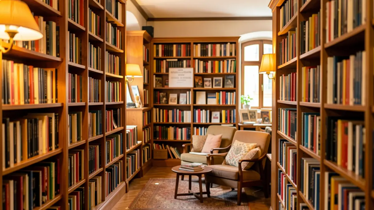 Imagen genérica de una librería acogedora en Cataluña con estanterías llenas de libros y una zona de lectura.