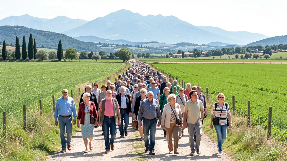 Imatge genèrica de diverses persones caminant per un entorn rural a Catalunya.