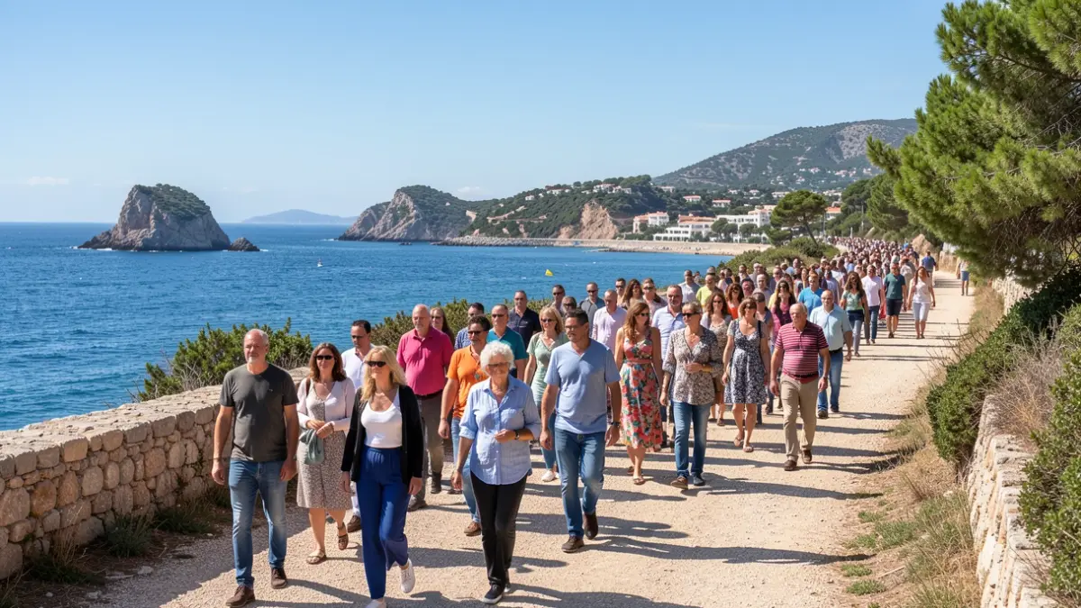 Generic image of a group of people walking along a seaside promenade with the sea in the background.