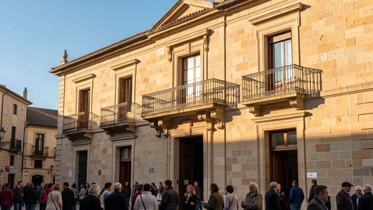 Facade of Lleida City Hall with a balcony and afternoon light.