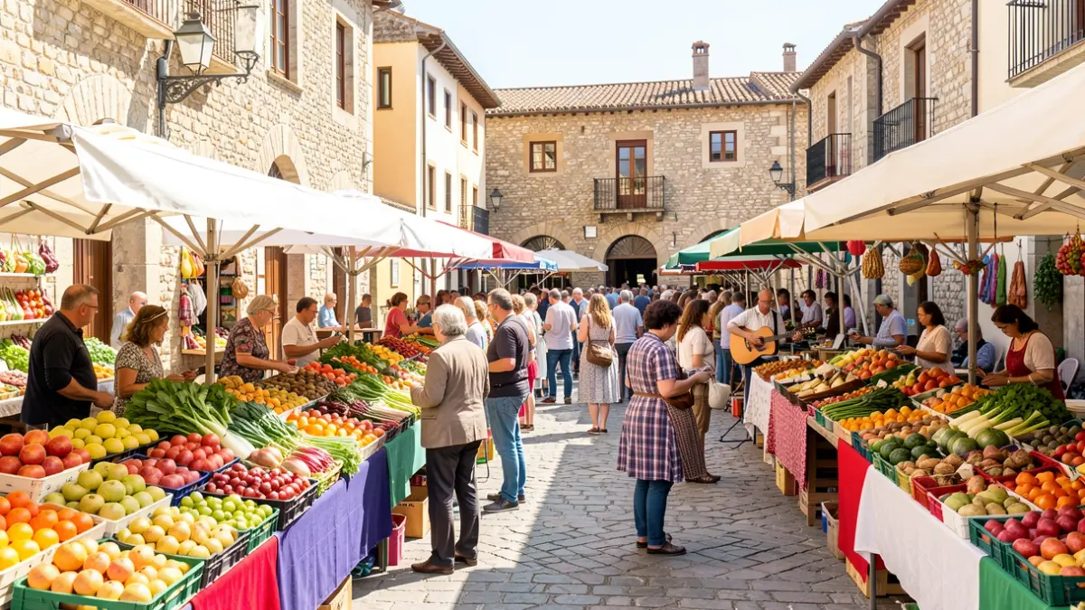 Imatge genèrica d'una fira de productes locals a Catalunya amb parades, gent i música.