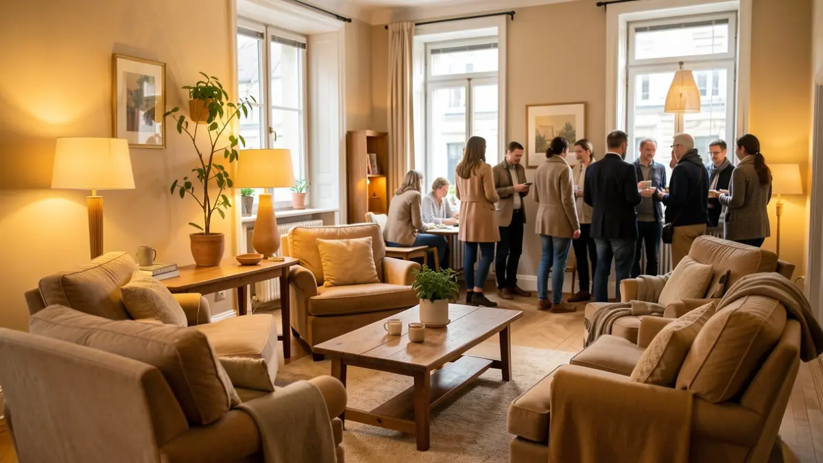 Imatge genèrica d'un espai interior càlid i acollidor amb seients còmodes i il·luminació suau, suggerint un taller de salut i benestar.
