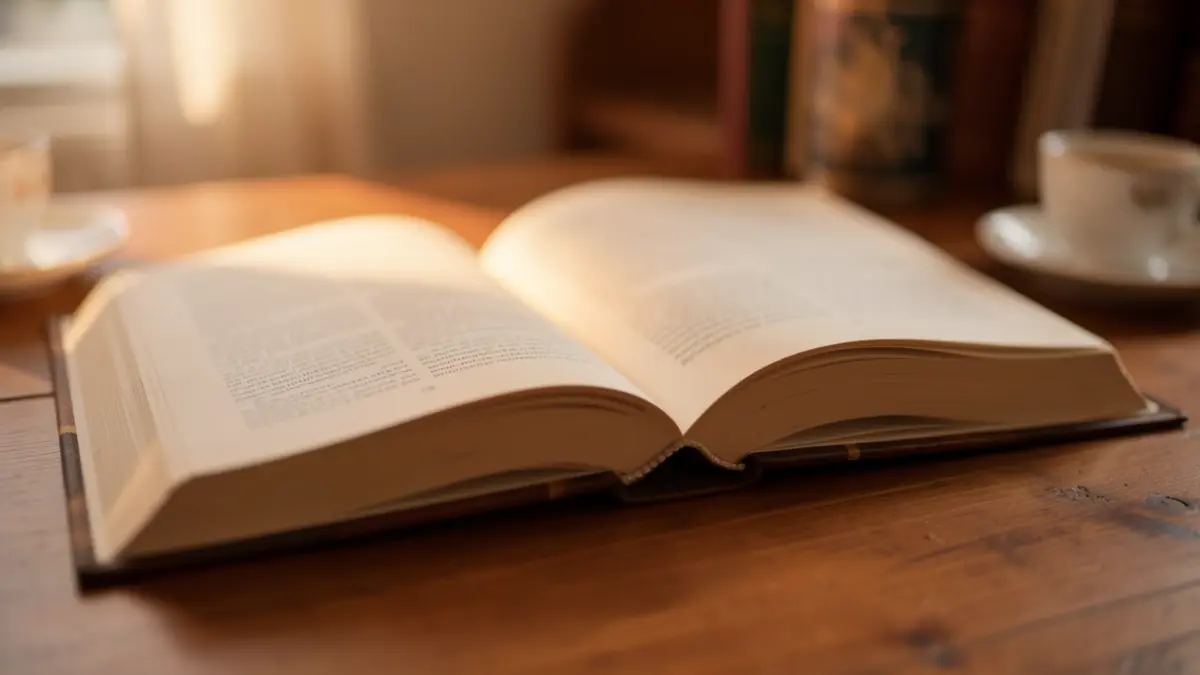 Imatge genèrica d'un llibre obert sobre una taula de fusta amb llum càlida.