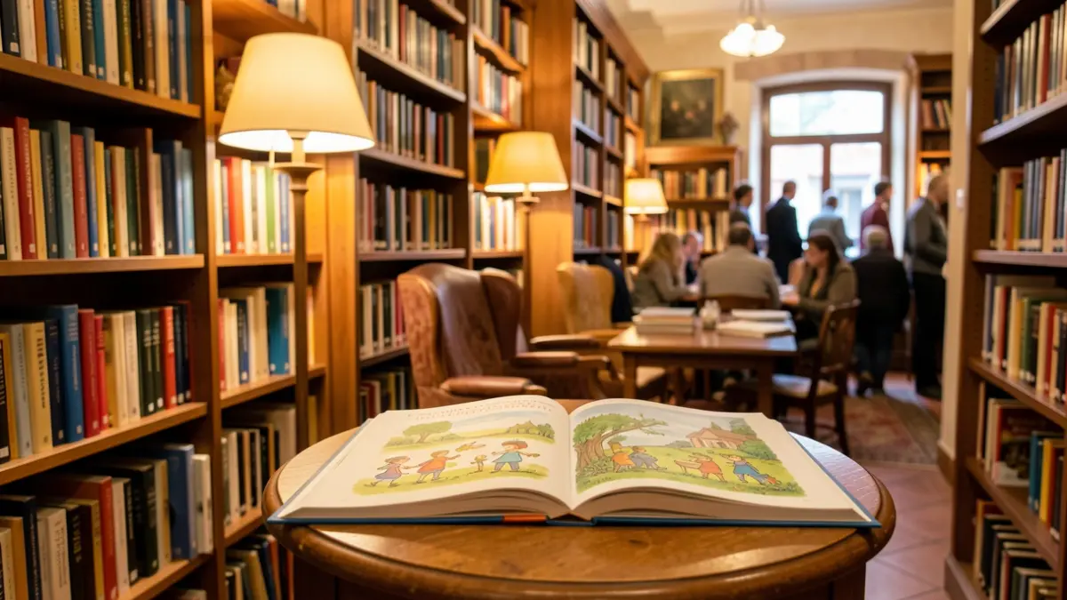 Interior d'una biblioteca a Cambrils amb llibres i un conte infantil obert.