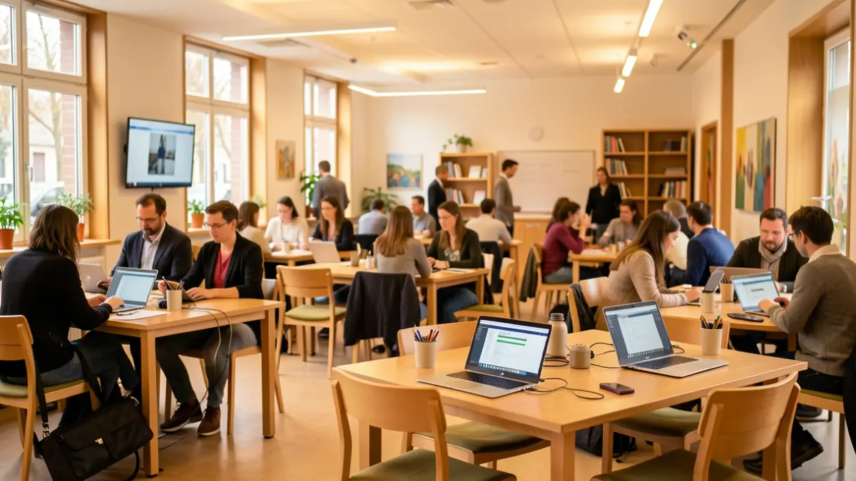 Generic image of a community center with participants learning about technology.