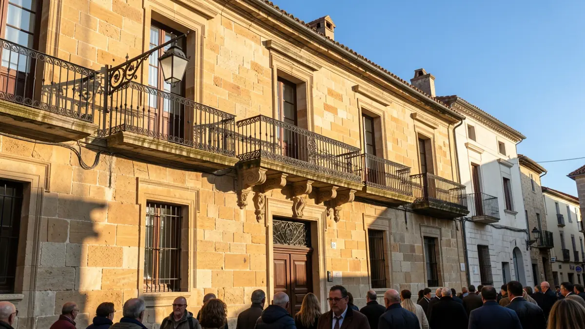 Generic image of a traditional Catalan town hall building with a balcony and blue sky.