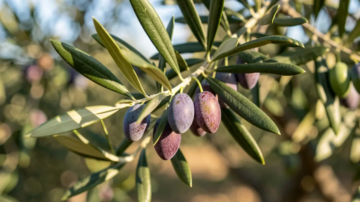 Generic image of ripe olives on branches, with a blurred green background.