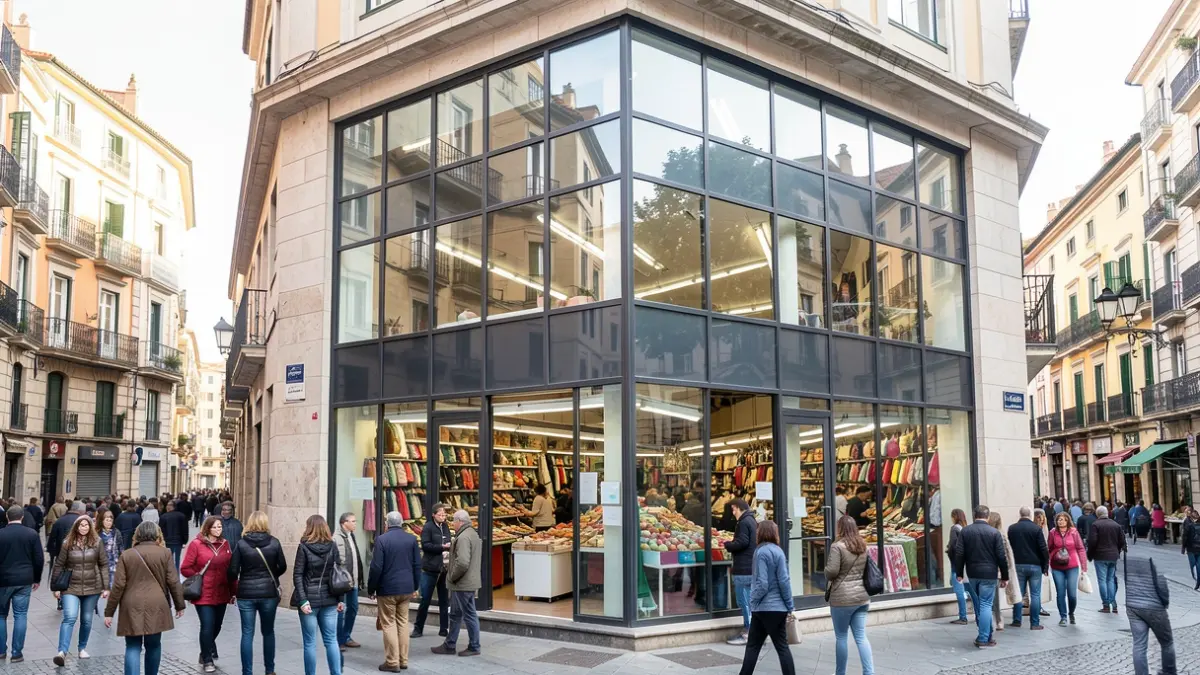 Generic image of a public market building with large glass panels and interior activity.