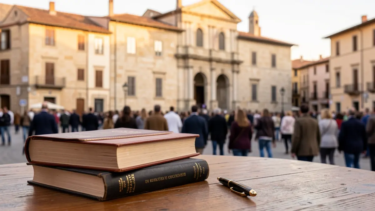 Imagen genérica de un escritorio con libros y un ayuntamiento al fondo.