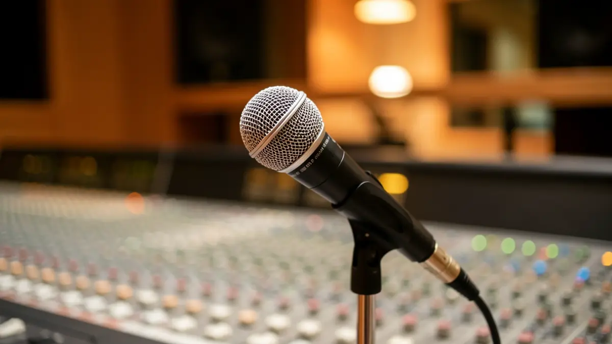 Imagen genérica de un micrófono de radio en un estudio.