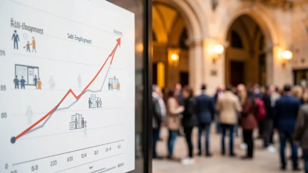 Generic image of an economic graph with positive trends and Catalan architectural elements in the background.