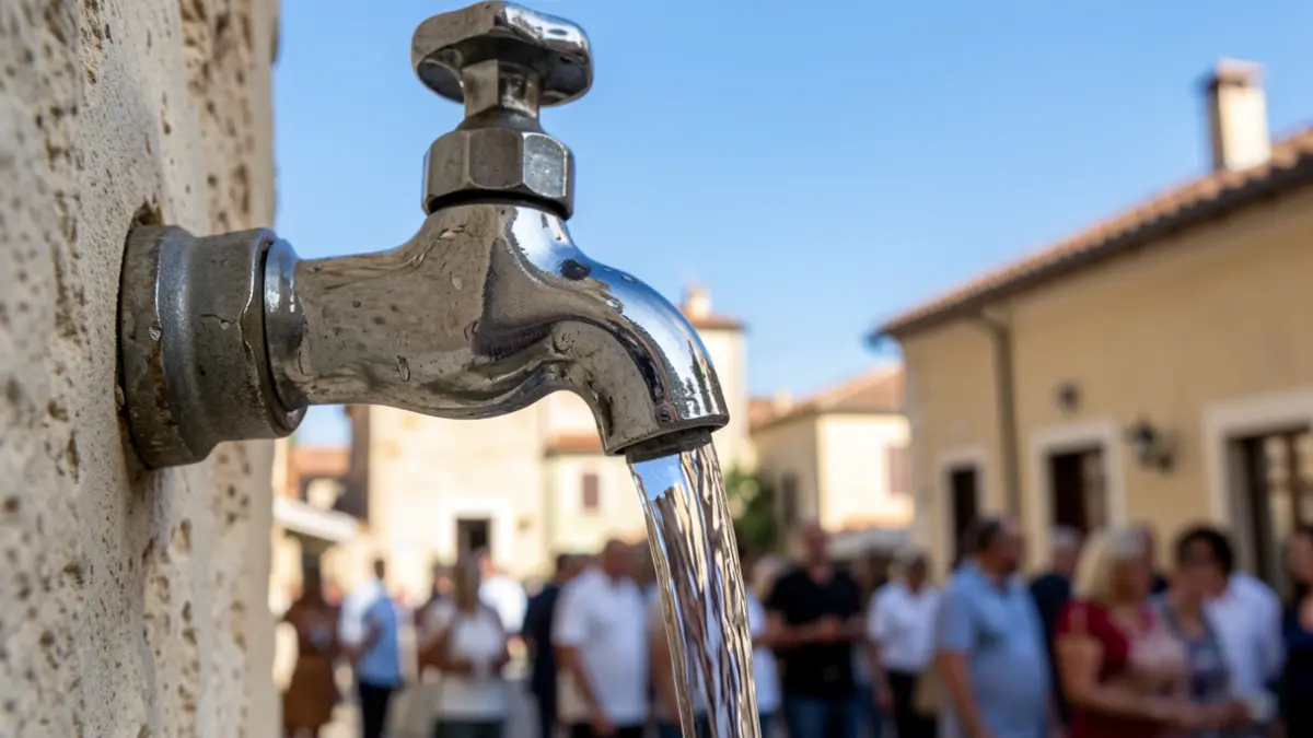 Imagen genérica de un grifo de agua con un reflejo de arquitectura mediterránea.