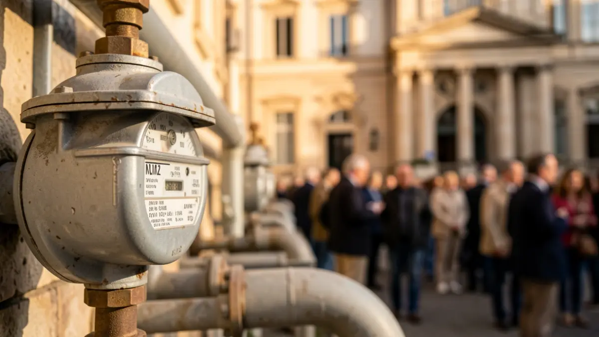 Generic image of a water meter with a blurred background of an institutional building.
