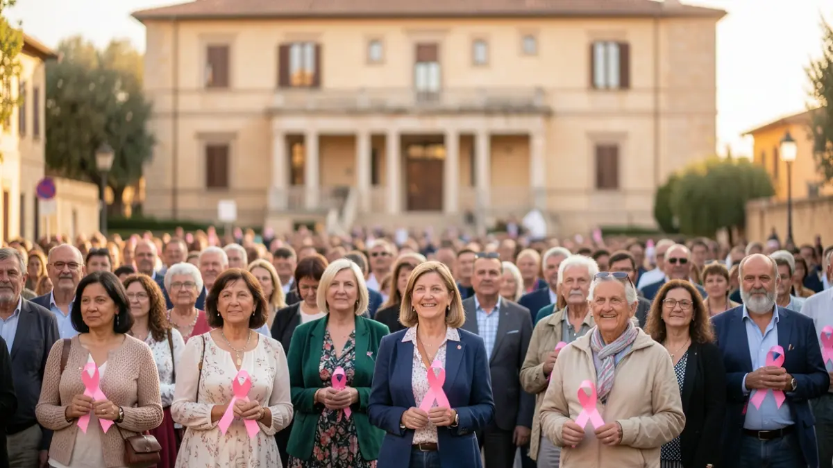 Generic image of people participating in a solidarity event with pink ribbons.