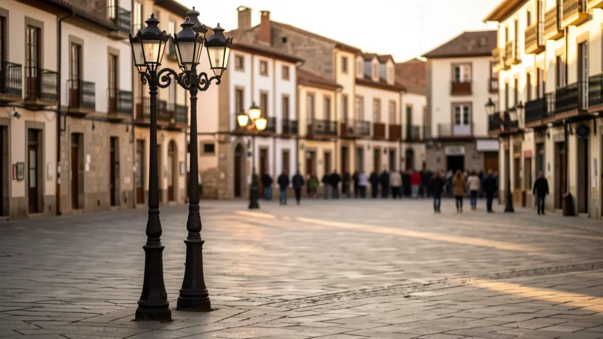 Imagen genérica de una plaza de pueblo catalán por la noche.