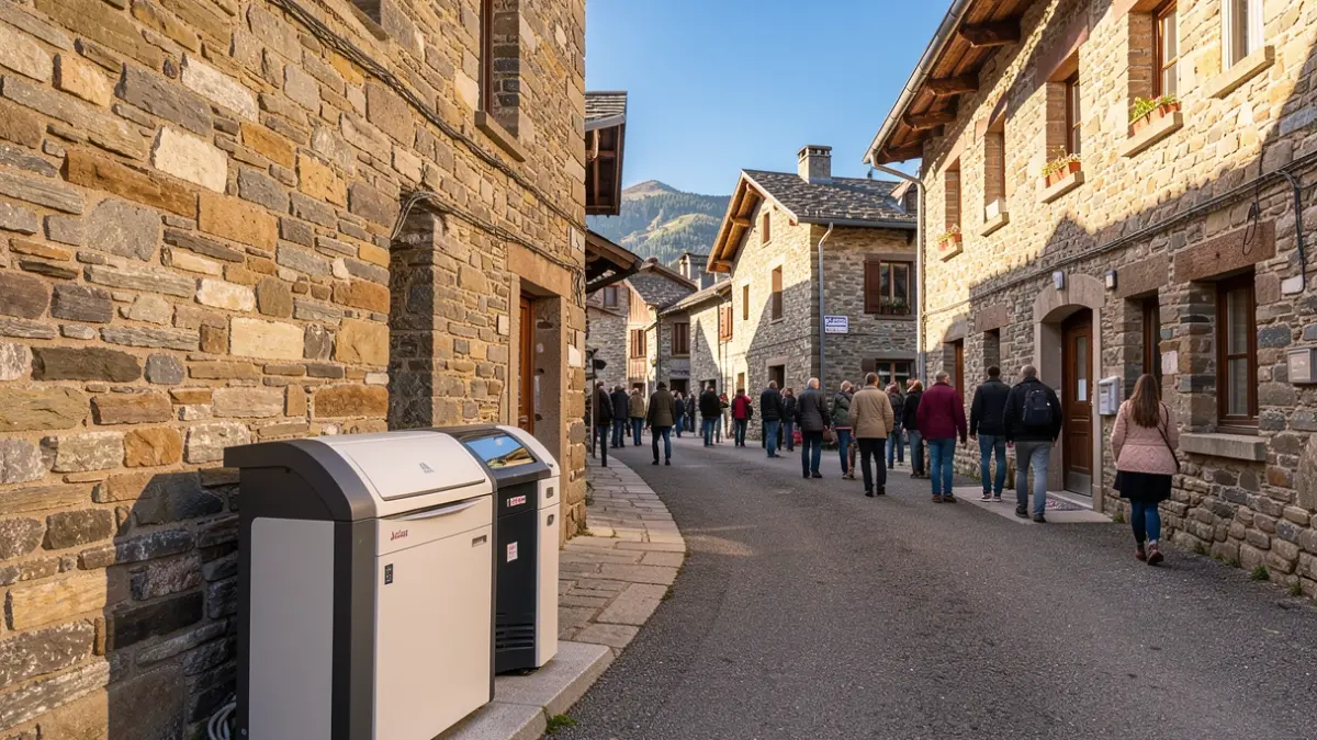 Generic image of modern waste containers installed on a mountain village street.