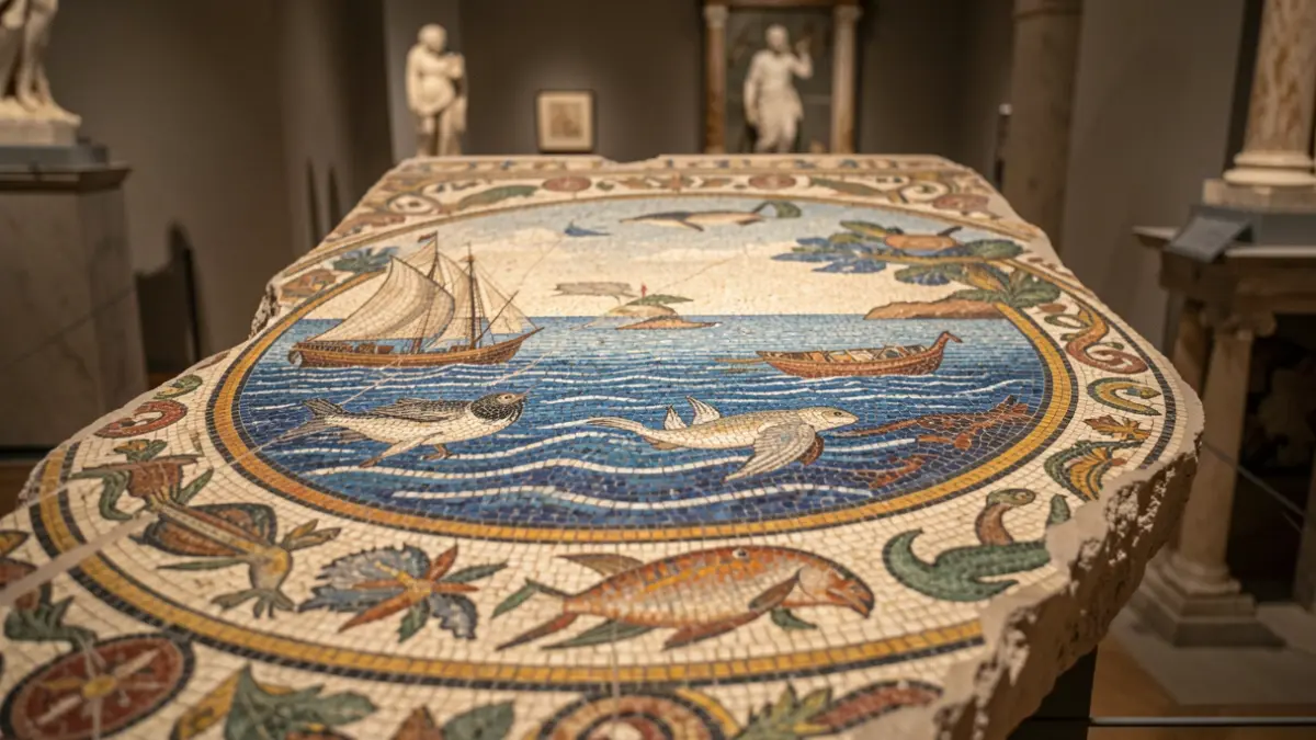 Imatge genèrica d'un mosaic romà antic amb representacions marines.